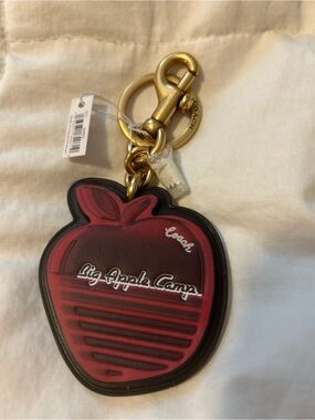 Coach Black Apple Leather Keychain with Gold Hardware
